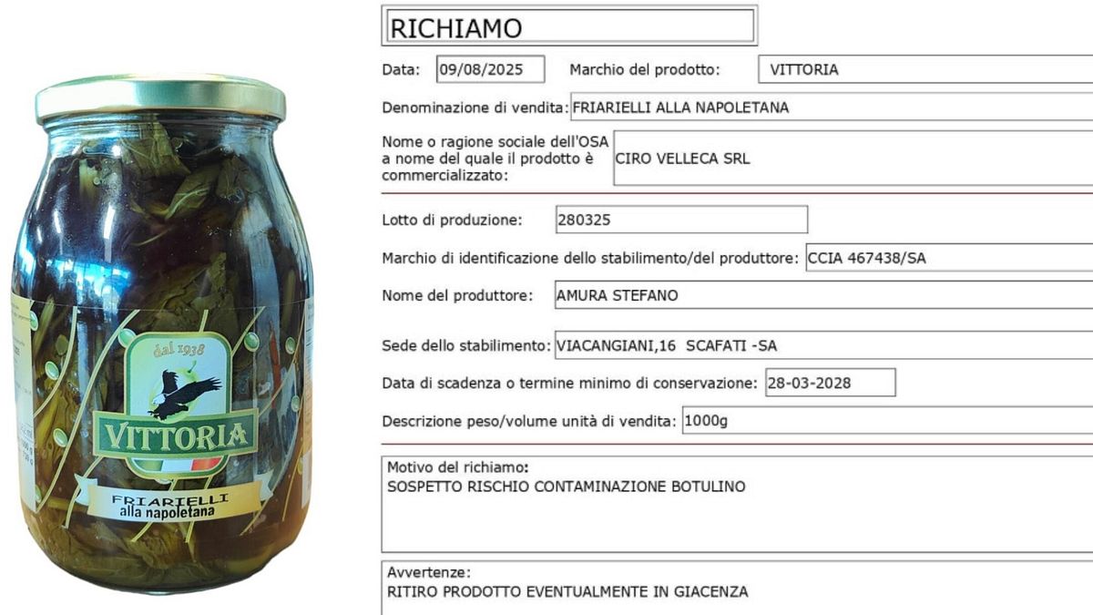 intossicati in calabria il ministero richiama quattro lotti di friarielli alla napoletana per botulino ecco quali