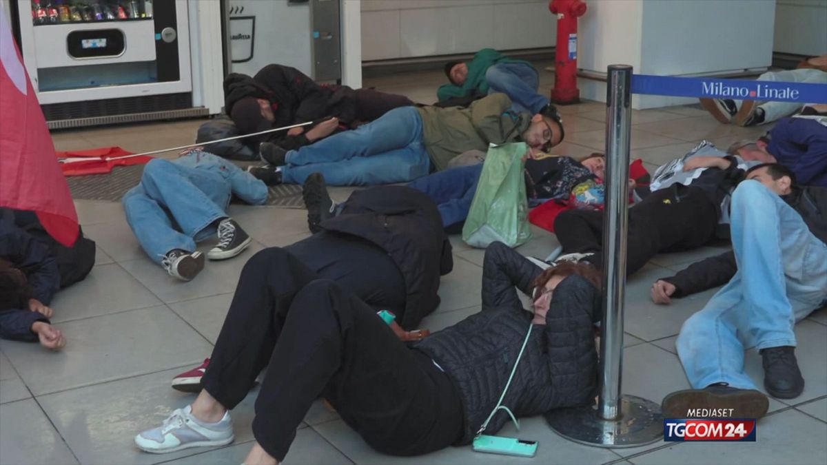Continuano le manifestazioni pro Pal: flash mob a Milano Linate, tangenziale chiusa a Roma