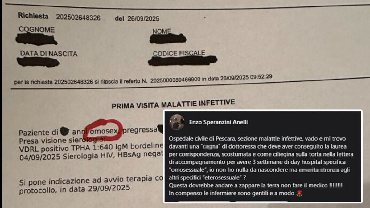"Paziente omosex" sul referto a Pescara, bufera social ma la Asl chiarisce: "Lui aveva autorizzato"