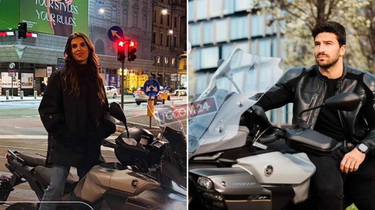 Elisabetta Canalis a Milano sulla moto di Alvise Rigo