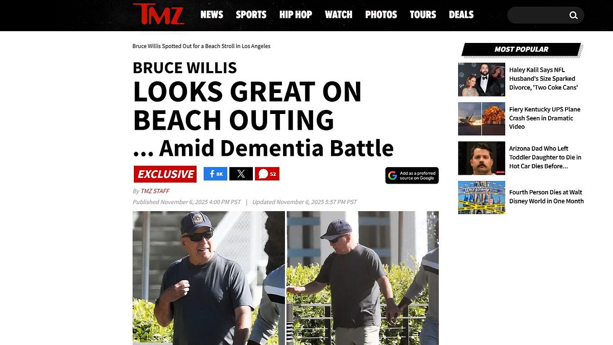 Bruce Willis, Los Angeles'ta gülümsüyor ve güneşleniyor: “O iyi”