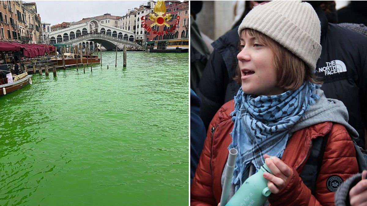 Canal Grande colorato di verde, Greta Thunberg e altri 36 attivisti indagati