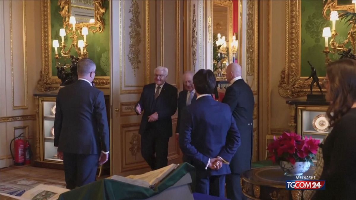 re carlo accompagna steinmeier nella visita della mostra della collezione reale al castello di windsor