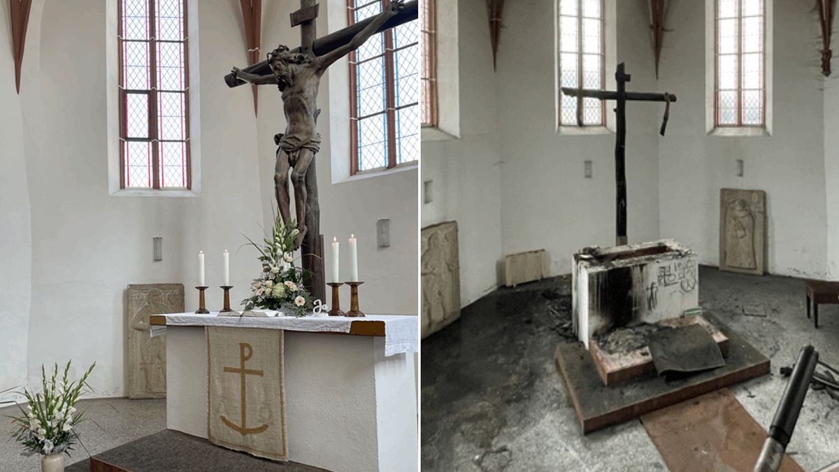 Germania, svastiche e crocifisso incenerito in una chiesa della Turingia | Foto