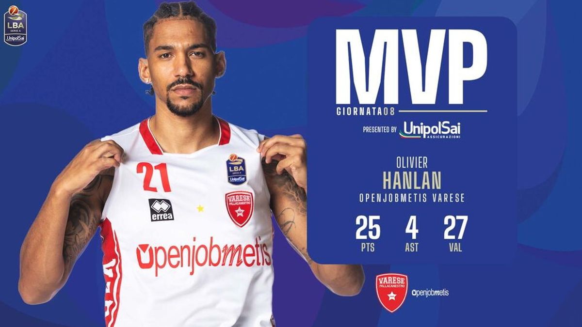 Varese, Hanlan vince il premio di MVP dell'8ª giornata di Serie A