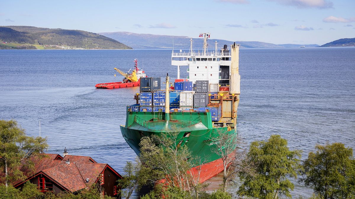 Norvegia, uomo si sveglia e trova una enorme nave cargo incagliata nel suo giardino