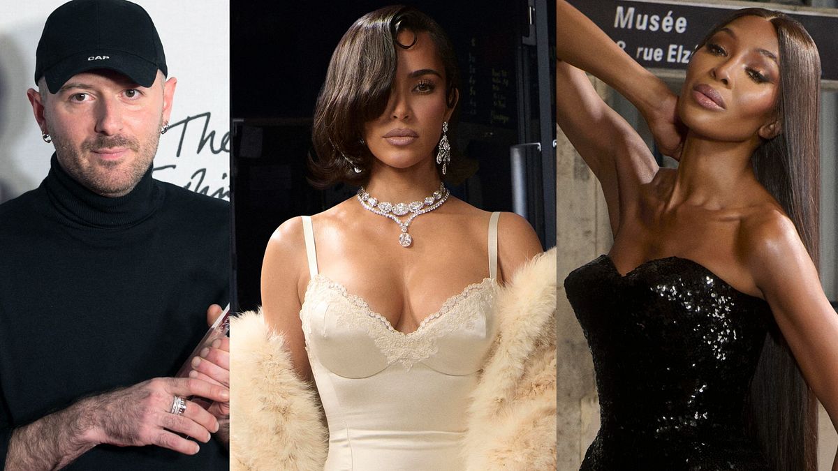Demna Gvasalia, Kim Kardashian e Naomi Campbell per l'ultima collezione firmata dal designer per Balenciaga © Afp\Catwalk Pictures\Catwalk Pictures