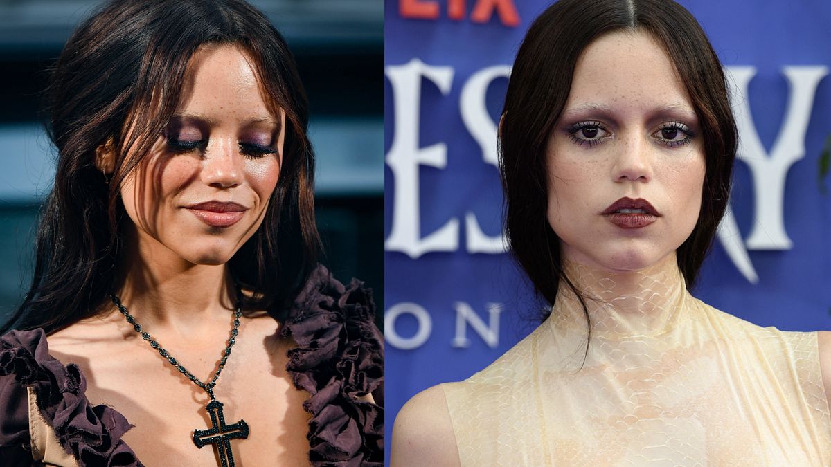Make up gothic per Jenna Ortega alla presentazione della seconda stagione di “Wednesday” a Parigi e Londra  © IPA