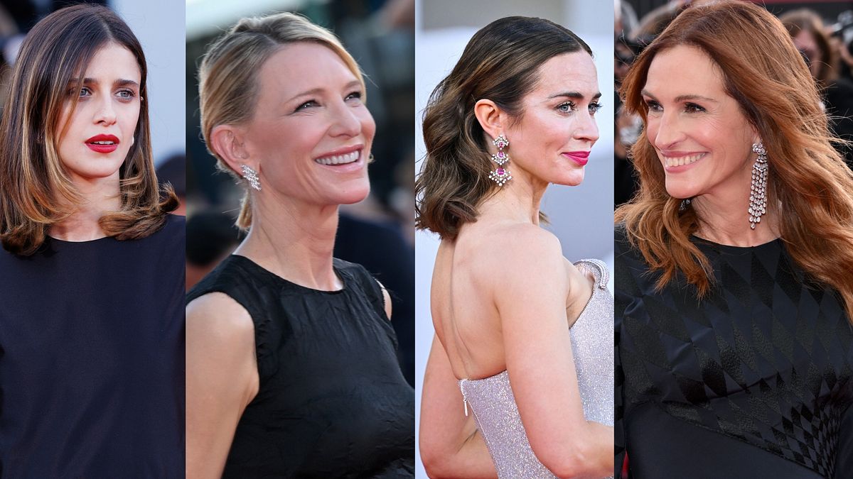 Venezia 82: gli hair look sui red carpet di Benedetta Porcaroli, Cate Blanchett, Emily Blunt e Julia Roberts © IPA