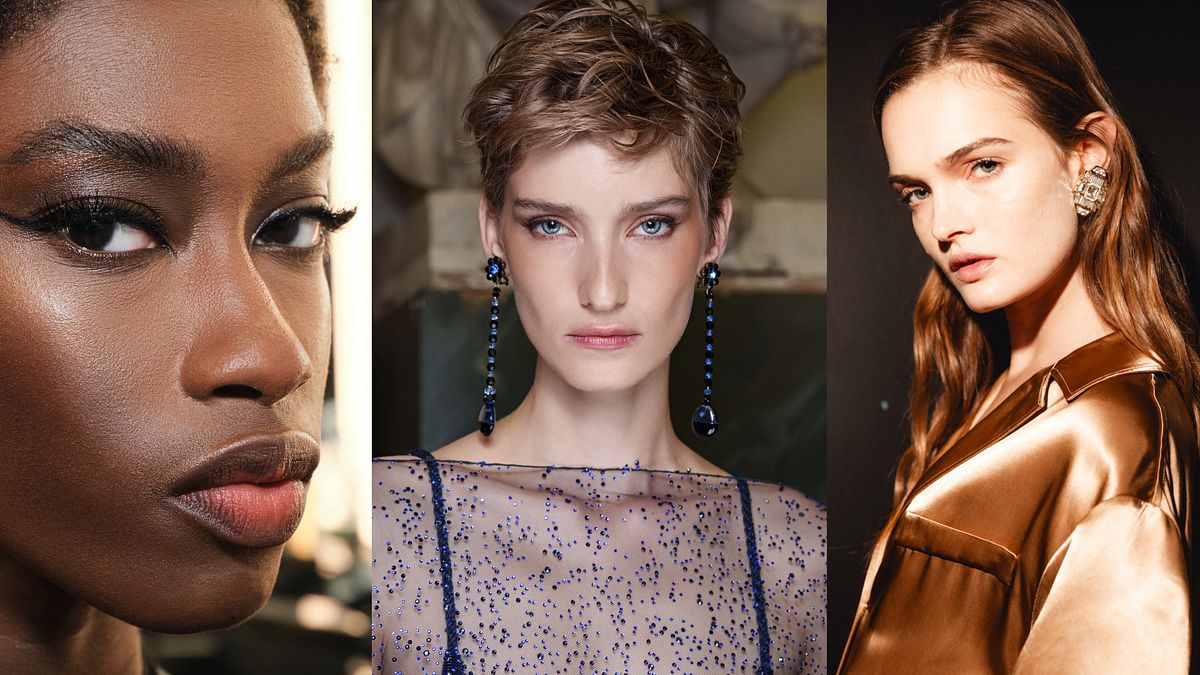 Tre beauty look dalle sfilate della Milano Fashion Week (credit: Erica Milani per Dolce&Gabbana Beauty, Armani Beauty e Wella Professionals per Ferragamo SS26) © Ufficio stampa
