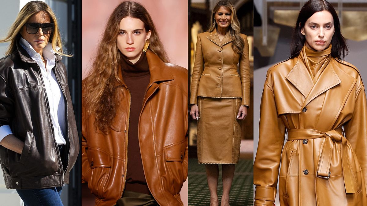 Melania Trump in giacca di pelle e due look dalle sfilate autunno 2025 © IPA/Catwalk Pictures/IPA/Catwalk Pictures