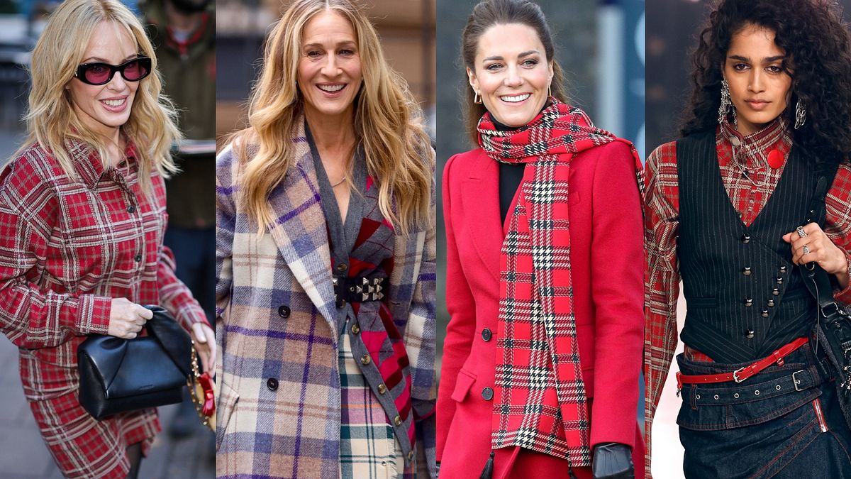 Il tartan tra celebs e sfilate: Kylie Minogue, Sarah Jessica Parker, la principessa Kate Middleton e un look inverno 2026 in passerella © IPA/IPA/IPA/Catwalk Pictures