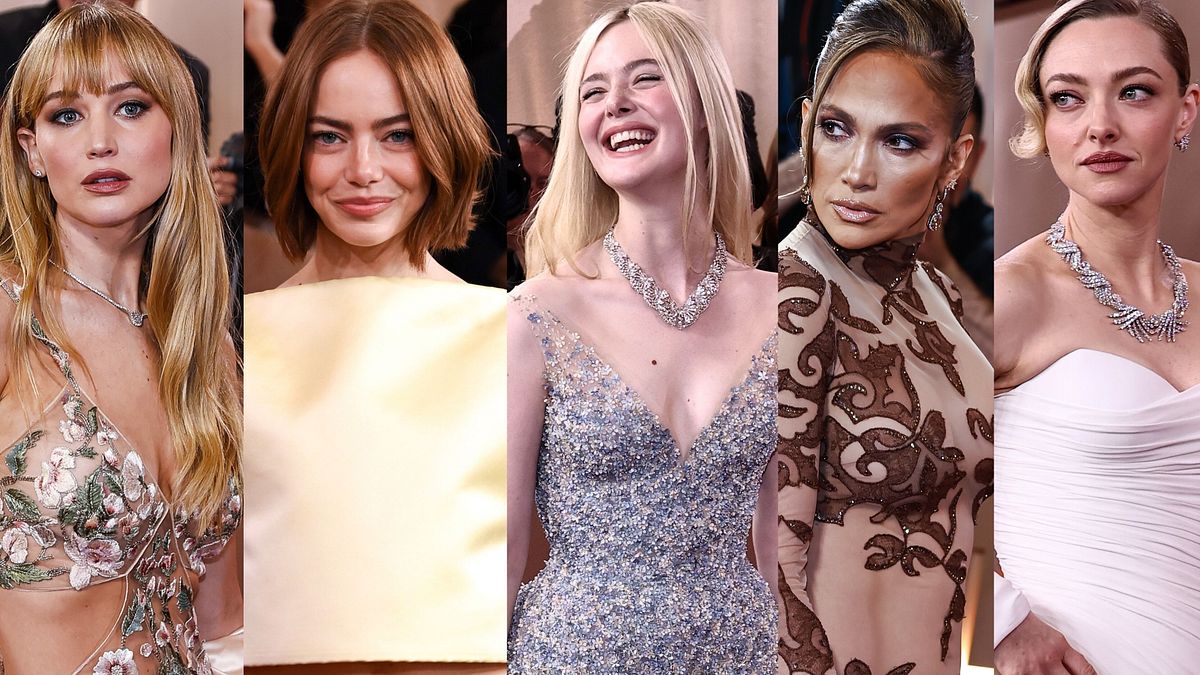 Golden Globes 2026, alcuni beauty look delle star sul red carpet: Jennifer Lawrence, Emma Stone, Elle Fanning, Jennifer Lopez e Amanda Seyfried © IPA