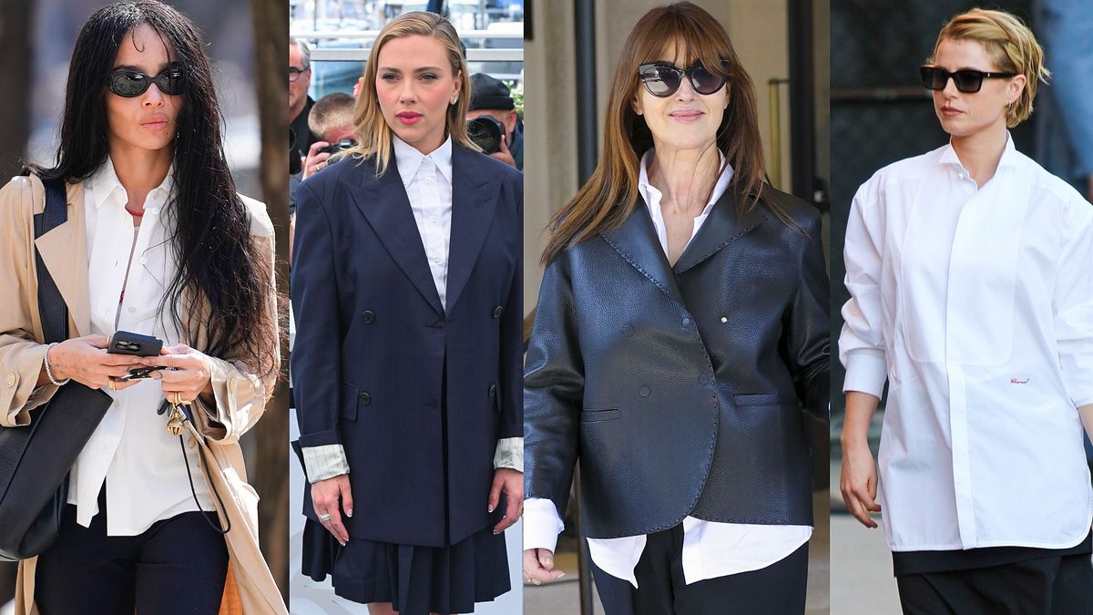 La camicia bianca protagonista dei look di Zoë Kravitz, Scarlett Johansson, Monica Bellucci e Jessie Buckley © IPA