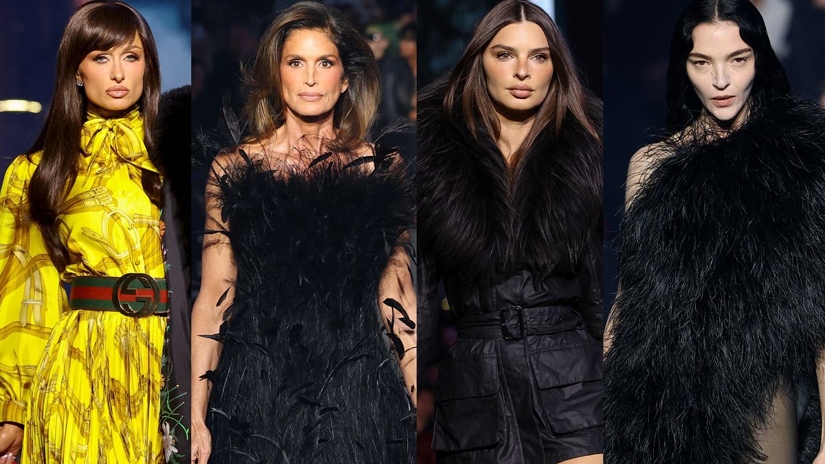 GucciCore, in passerella per la sfilata di presentazione della collezione Gucci Cruise 2027 a New York anche Paris Hilton, Cindy Crawford, Emily Ratajkowski e Mariacarla Boscono © Afp