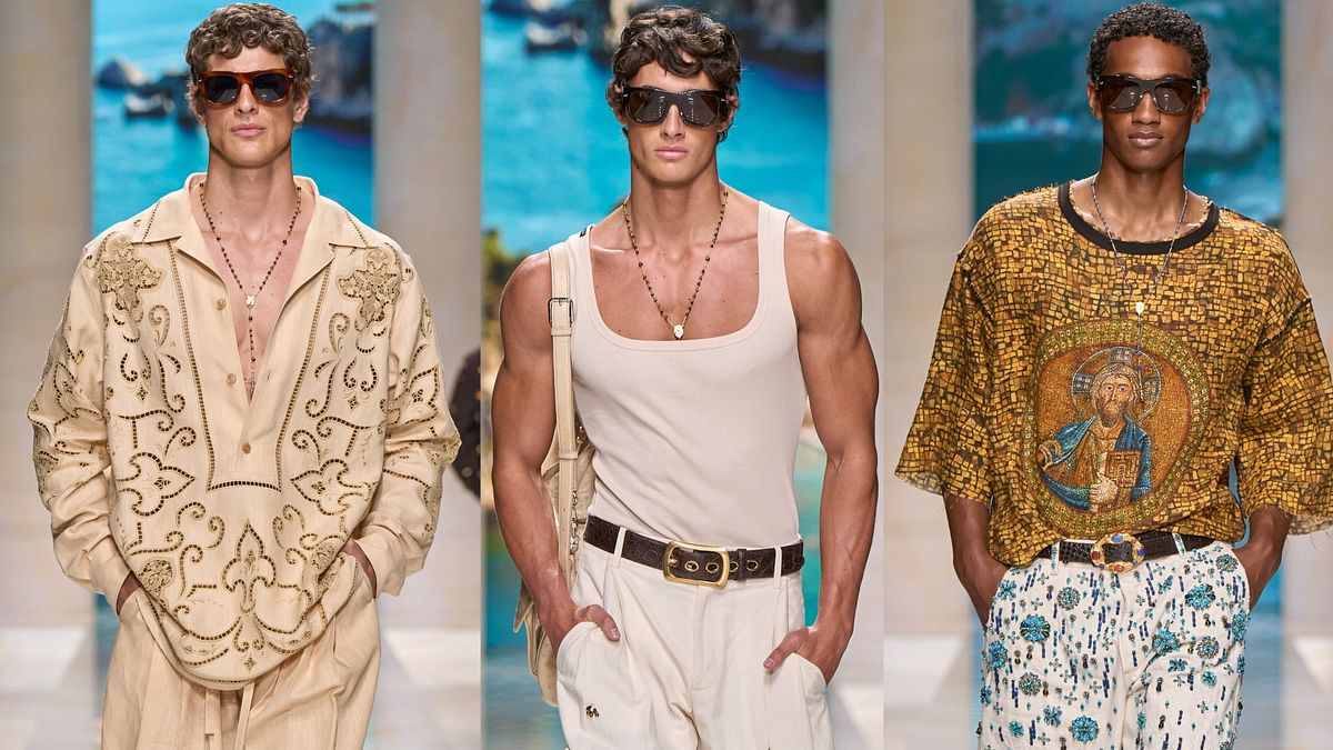 Vacanze Siciliane: tre look Dolce&Gabbana dalla collezione uomo primavera estate 2027 © Ufficio stampa