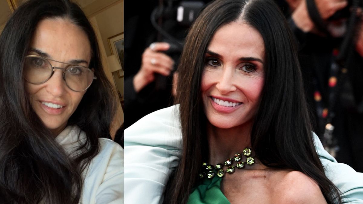 Demi Moore senza trucco dal suo account su Instagram (@demimoore) e sul red carpet di Cannes 79 © Instagram/IPA