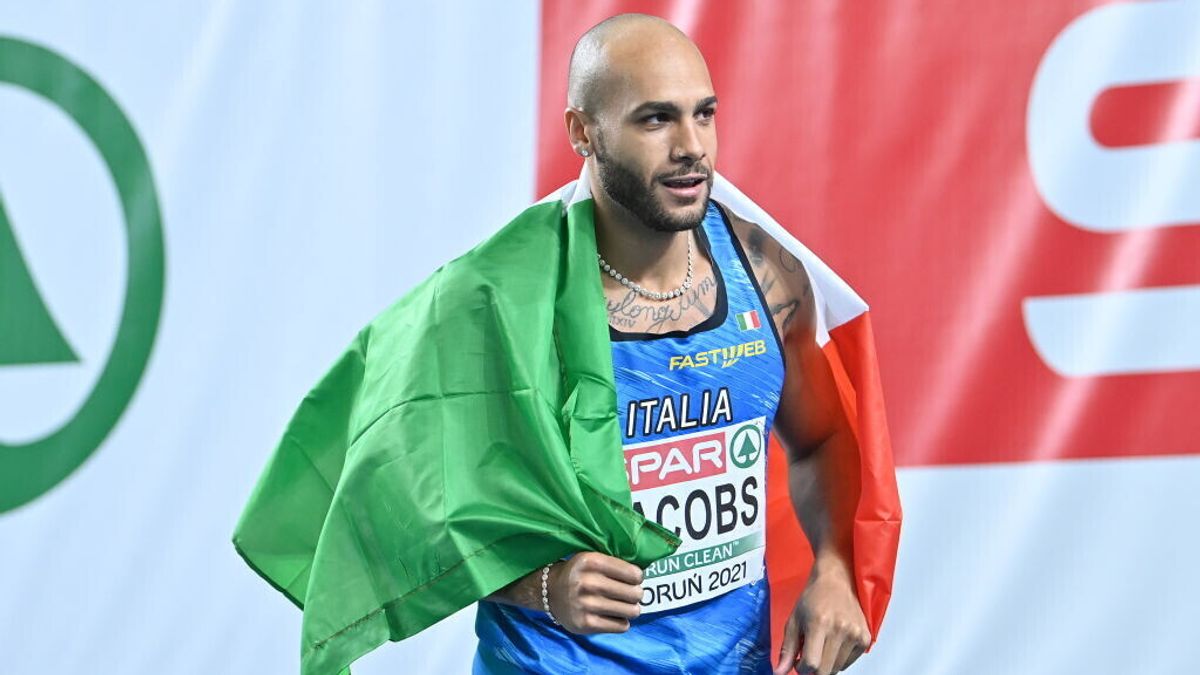 6 marzo 2021: nel corso dei campionati europei indoor di Torun in Polonia, Jacobs ottiene la prima grande affermazione della sua carriera dominando la finale dei 60 metri con il tempo di 6"47, che gli vale anche il nuovo primato italiano appartenente dal 2013 a Michael Tumi con 6"51. © Getty Images