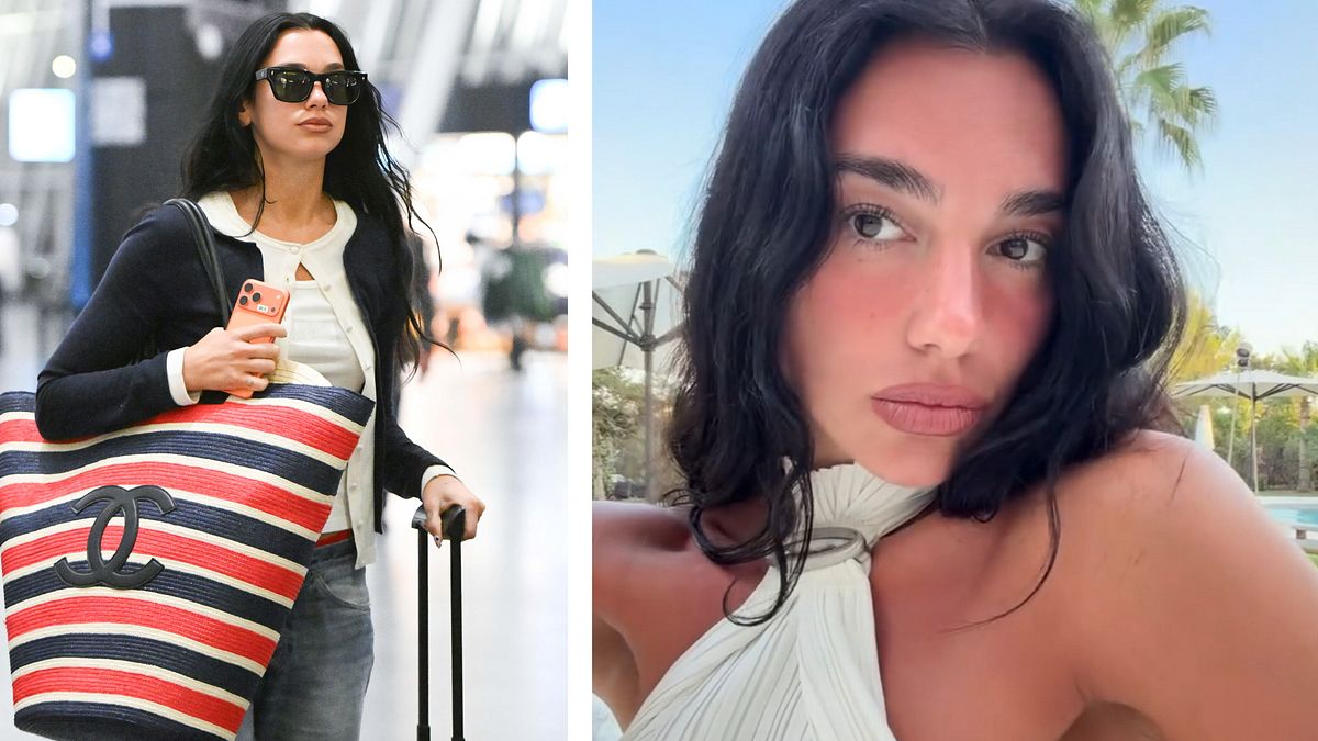 Dua Lipa all'aeroporto di New York e in uno scatto che evidenzia la sua abbronzatura da vacanza © IPA