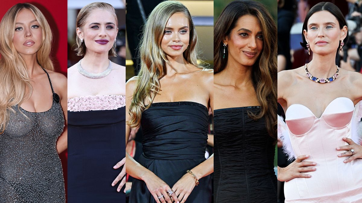 Venezia 83, i best beauty look delle star sul red carpet: da sinistra Sydney Sweeney, Greta Scarano, Laila Hasanovic, Amal Clooney, Bianca Balti © IPA