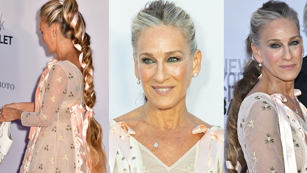 La lunghissima treccia e l'hair look grigio-biondo di Sarah Jessica Parker sul red carpet del Fall Fashion Gala 2026 del New York City Ballet © IPA