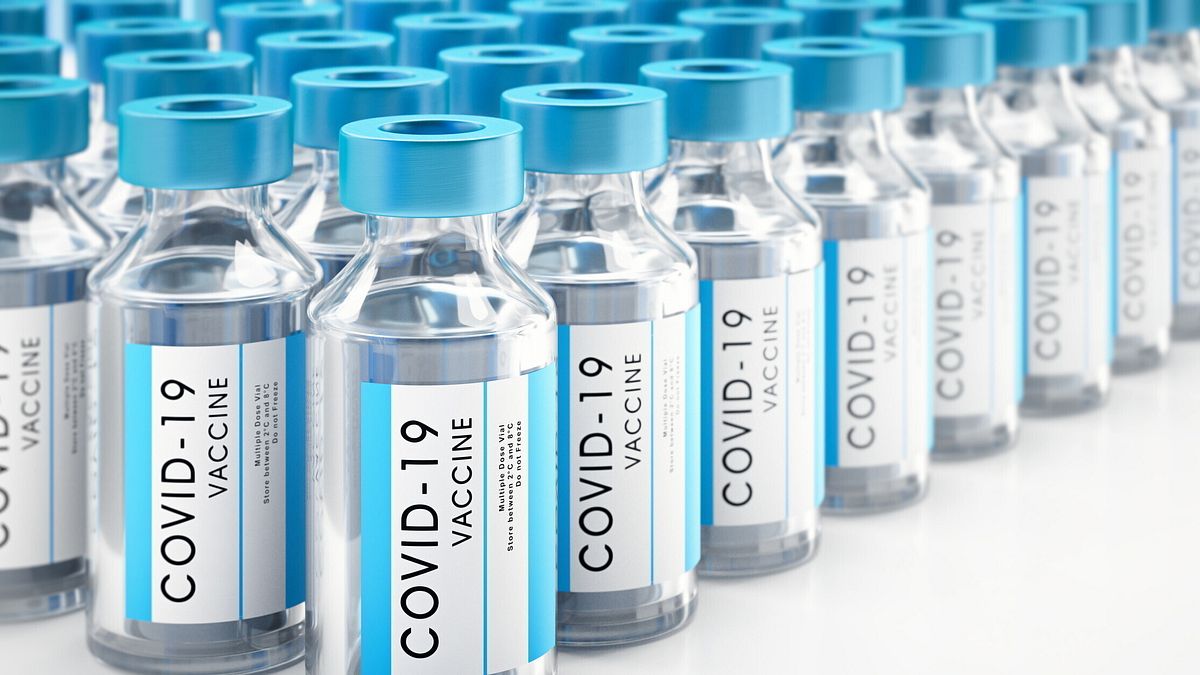 Close-up of bottles of COVID-19 vaccine 
