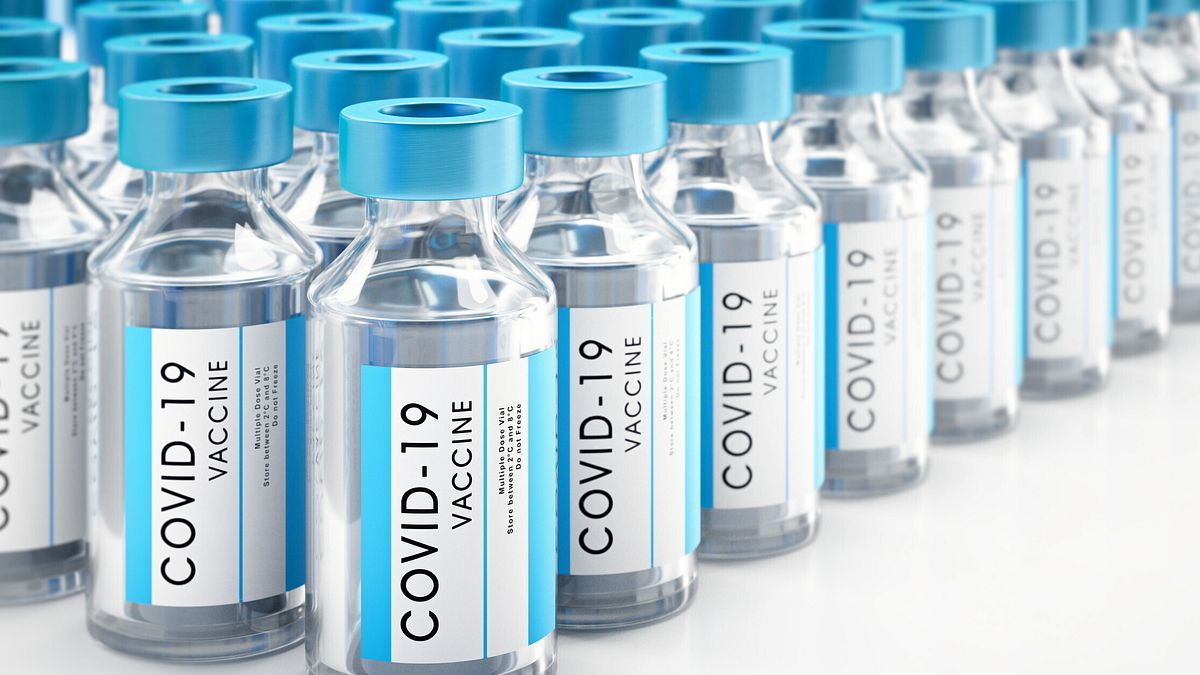 Close-up of bottles of COVID-19 vaccine 