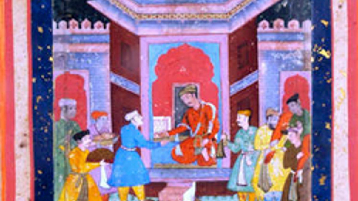 Akbar riceve gli omaggi, 1590 Inchiostro, acquerello opaco e oro su carta 21,5 x 15,5 cm New Delhi, National Museum © Ufficio stampa