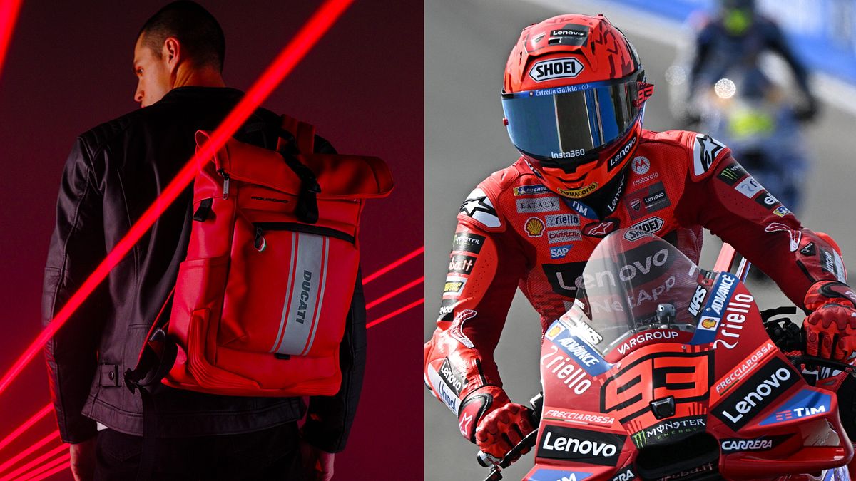 Uno degli zaini della prima capsule Piquadro in collaborazione con Ducati e il pilota Marc Marquez © Ufficio stampa/AFP