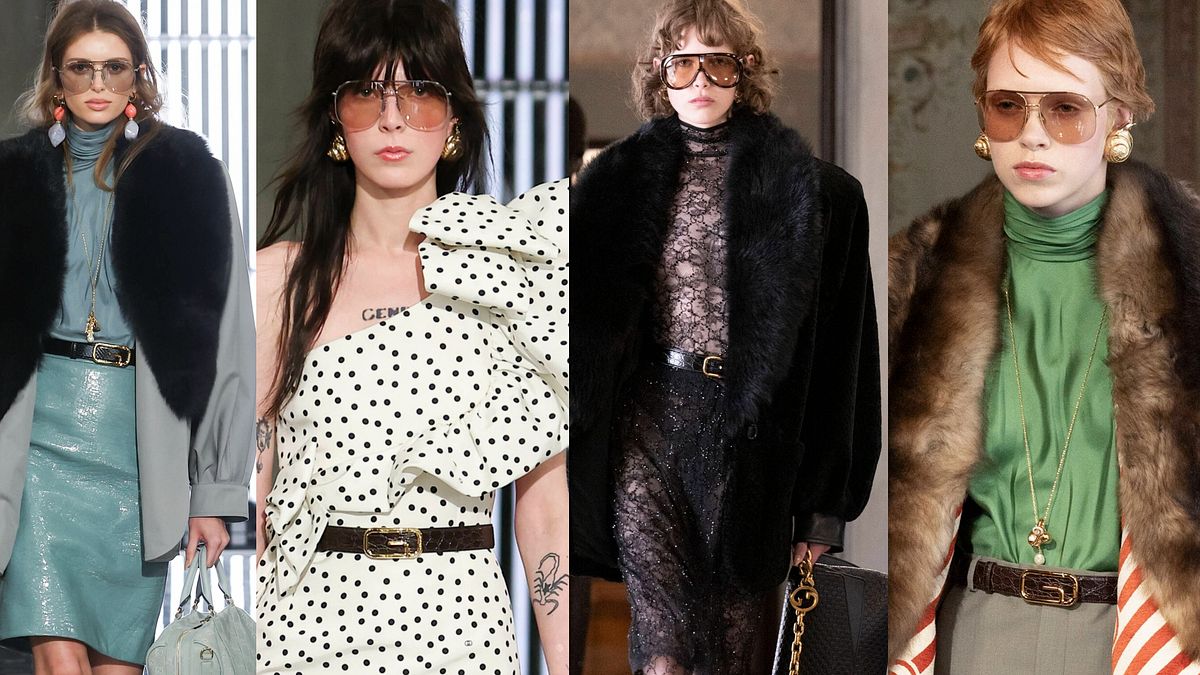 Quattro look dalla sfilata Gucci Cruise 2026 a Firenze © Ufficio stampa