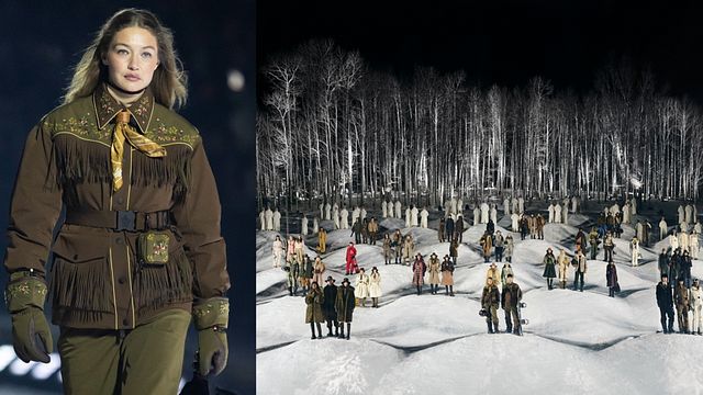 © Ufficio stampa | Gigi Hadid in passerella e il finale della sfilata di presentazione ad Aspen della collezione autunno inverno 2026 di Moncler Grenoble