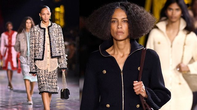 © IPA | Chanel collezione autunno inverno 2026-2027: due momenti della sfilata a Parigi con un primo piano della modella Stephanie Cavalli