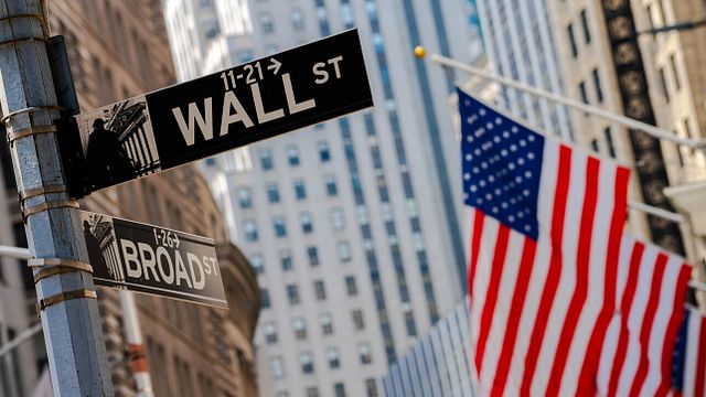  | Flag and Wall street sign