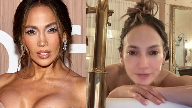 © Afp/Instagram | 	Il beauty look di Jennifer Lopez per una premiere cinematografica a New York e in versione "no make up" su Instagram (dalla sua pagina ufficiale @jlo)
