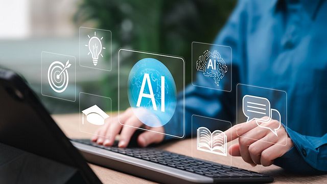  | AI Technology Learning Concept, Businesswoman Developing Skills with Artificial Intelligence, Digital Transformation, Knowledge Growth, Smart Training, Future Innovation, Human and AI Collaboration