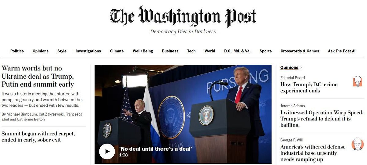 © Sito ufficiale  | L'apertura del "New York Times" punge la vetrina del summit in Alaska: "Trump e Putin ostentano amicizia, ma senza un accordo sull'Ucraina"