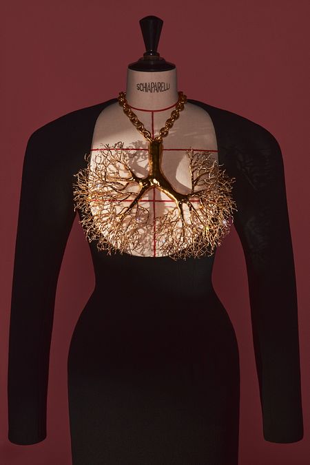 © Ufficio stampa  | “Schiaparelli: Fashion Becomes Art": la mostra al Victoria and Albert Museum di Londra (credit: V&A Press Office) - L'abito aragosta di Elsa Schiaparelli, disegnato in collaborazione con Salvador Dalí. Parigi , estate 1937 © 2025 Salvador Dalí, Fundació Gala-Salvador Dalí, DACS. Photo_ Philadelphia Museum of Art_ Gift