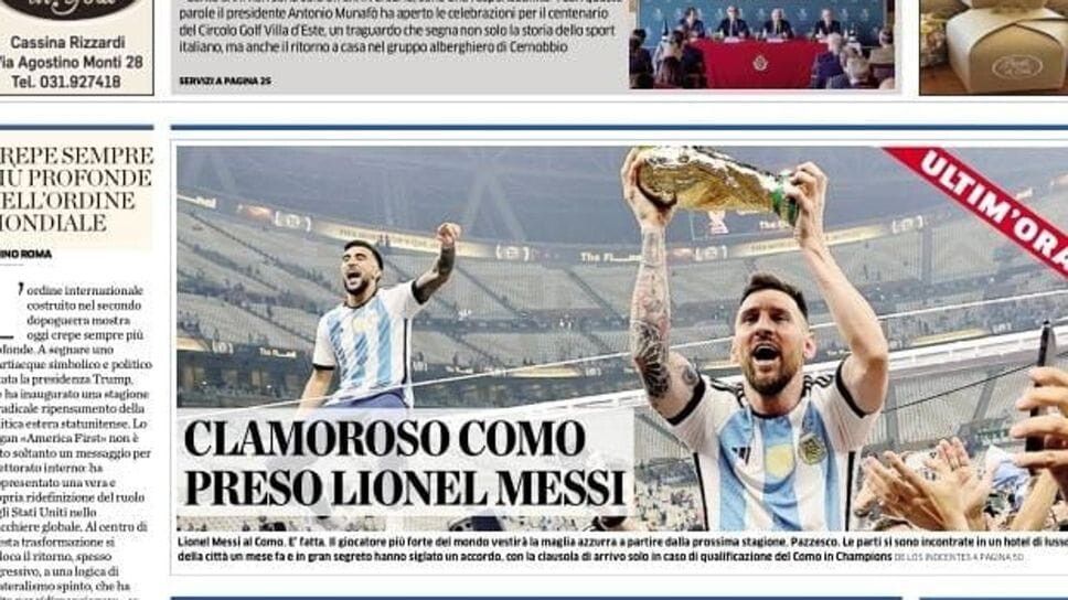 © Foto da web  | La Provincia di Como apre col clamoroso colpo di mercato: il Como prende Messi! Poi sul sito web la spiegazione: "Dopo la disfatta dell’Italia nella serata di ieri, è bene farsi una bella risata"