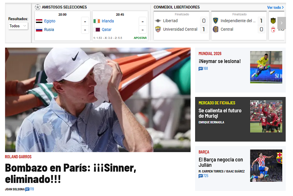 © Foto da web  | As (Spagna): "Notizia bomba, il caldo elimina Sinner"