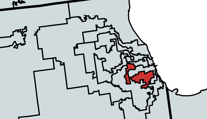 © Dal Web  |  Il distretto Illinois 04, noto come "Earmuffs" cioè cuffie da neve, venne creato per unire le comunità a maggioranza ispanica di Chicago senza disperderle in quartieri a maggioranza afroamericana