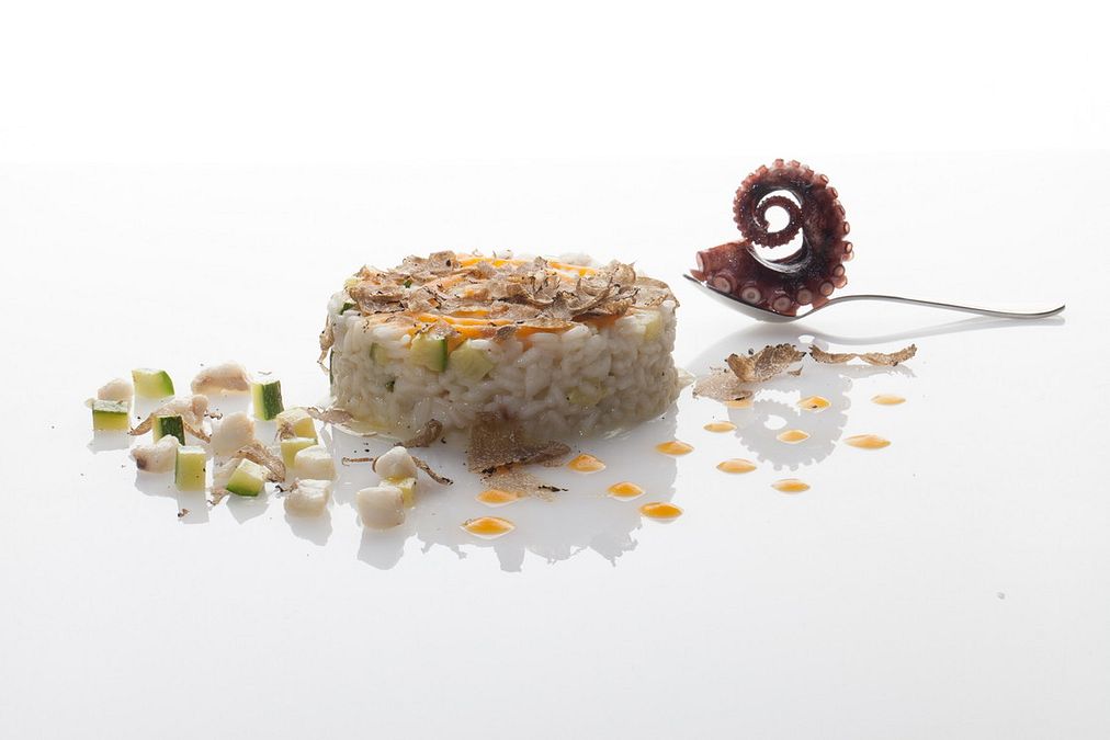   | Carnaroli di Sibari con brunoise di Zucchine, Pescatrice, crema di Zucca e Tartufo Silano