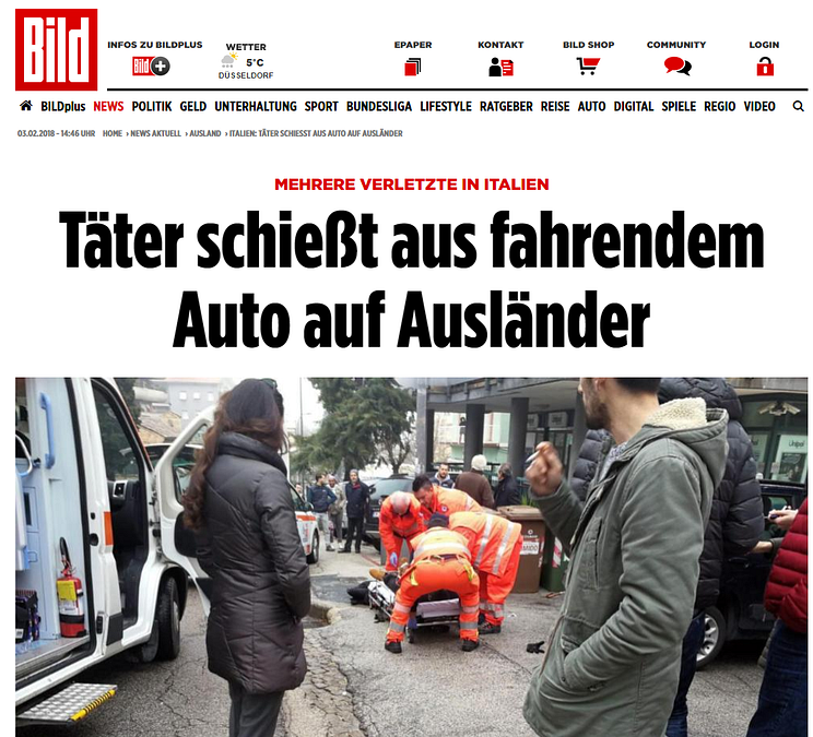 © web  | La tedesca Bild: "Spara da auto in corsa sugli stranieri. Diversi feriti in Italia"