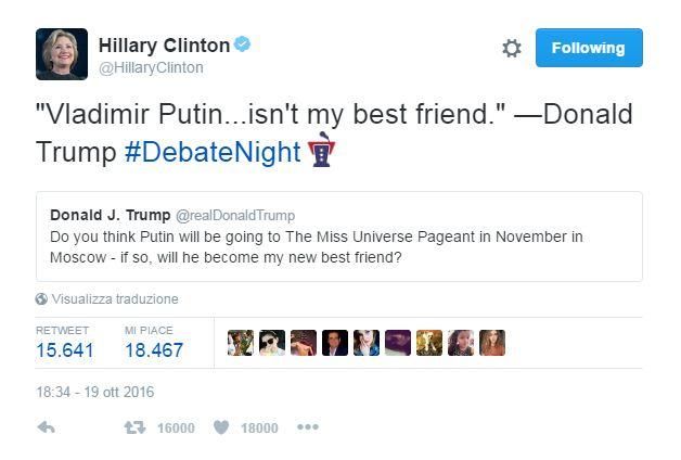 © twitter  | Tasse - Trump dichiara di voler tagliare le tasse ai leader economici mentre Clinton le vuole aumentare. La candidata democratica ribatte:"In America ci sono 16 milioni di immigrati senza documenti che pagano più tasse federali di un certo milionario".