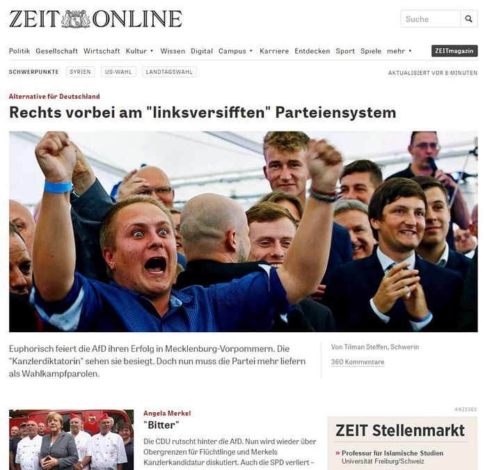 © ansa  | Ampio rilievo sui giornali tedeschi e spazio anche su quelli inglesi e americani alla sconfitta del partito di Angela Merkel nel Meclemburgo-Cispomerania, dove la ddu è arrivata terza, dopo socialdemocratici e destra populista. Ecco alcuni titoli dopo la debacle della cancelliera