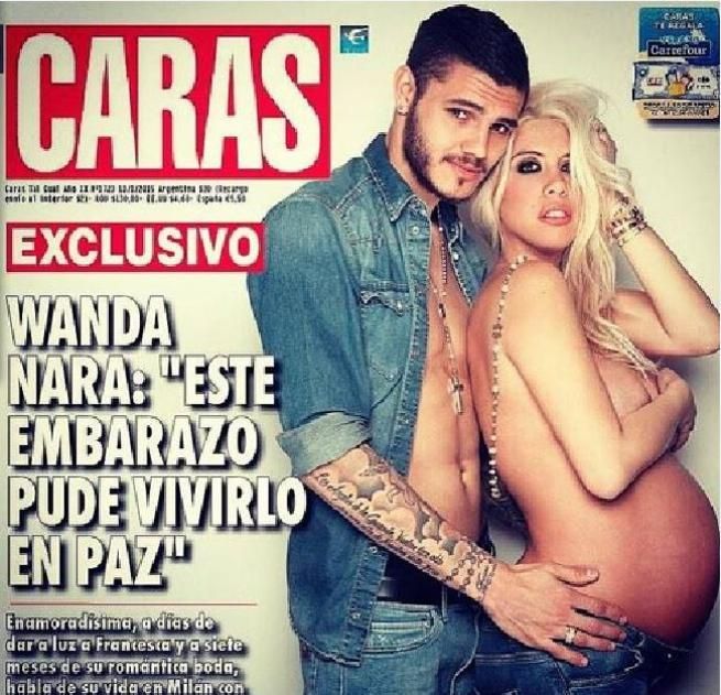 © dal-web  | 13 gennaio - Mauro Icardi, Wanda Nara e il pancione in bella vista in copertina: la coppia più "gossippara" della Serie A a giorni partorirà la loro primogenita Francesca 