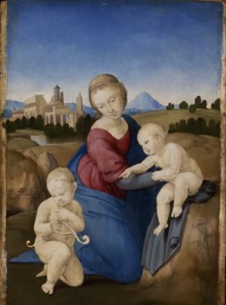 © ufficio-stampa  | Raffaello Sanzio  (Urbino 1483 – Roma 1520)  Madonna col Bambino e san Giovannino (Madonna Esterhazy) 1508 ca.  Tempera e olio su tavola, 28,5x21,5 cm  ©Museum of Fine Arts, Budapest 2015