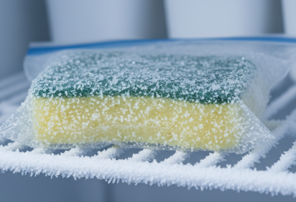 Metti una spugna in freezer: il trucco che ti semplifica la vita