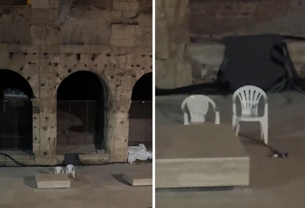 Bad Bunny farà tappa a Roma? Due sedie bianche davanti al Colosseo