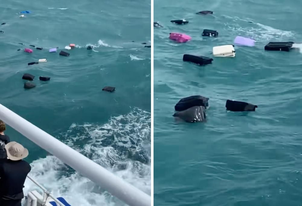 Valigie finiscono in mare durante la traversata in traghetto: video