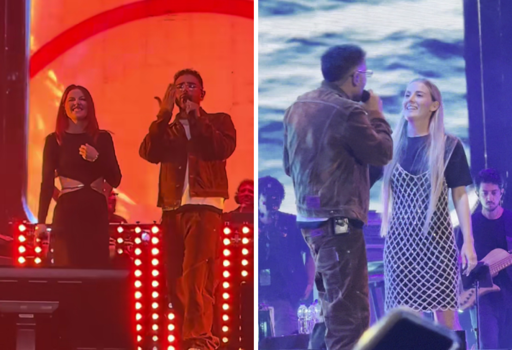 Rocco Hunt sul palco con la mamma Alfonsina e il figlio Giovanni